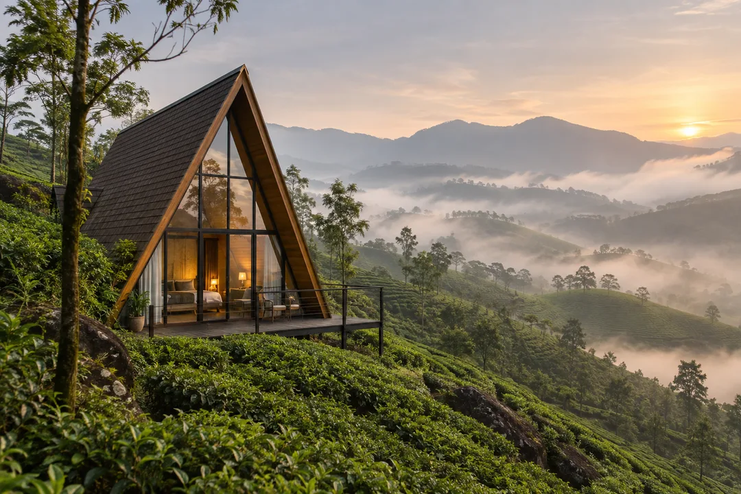A quiet cabin surrounded by tea hills